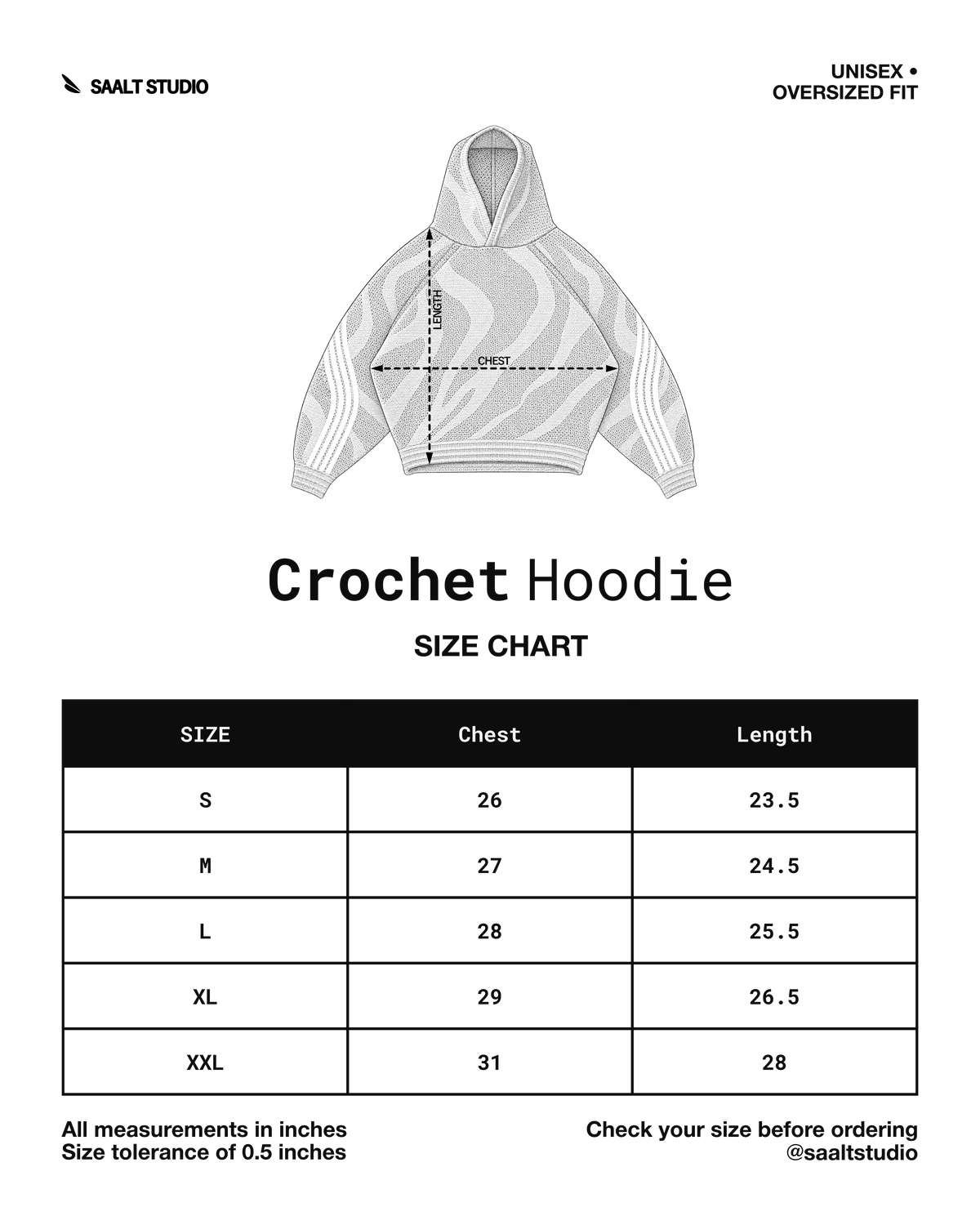 Crochet Hoodie V2 ***PREVIEW*** size chart