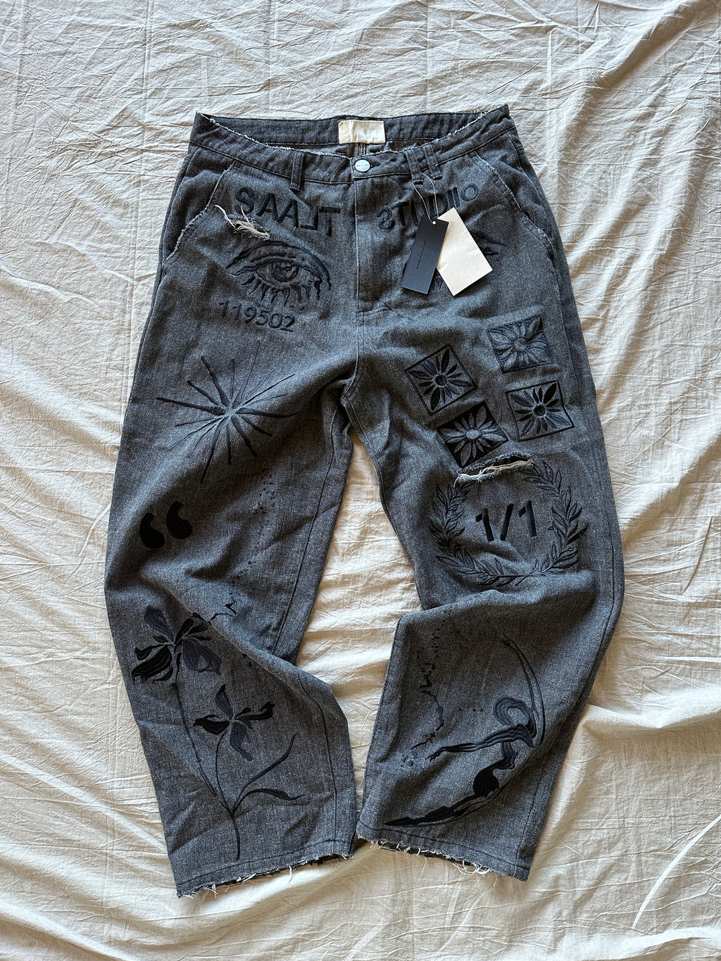 Lightweight Charcoal Ornate Denim