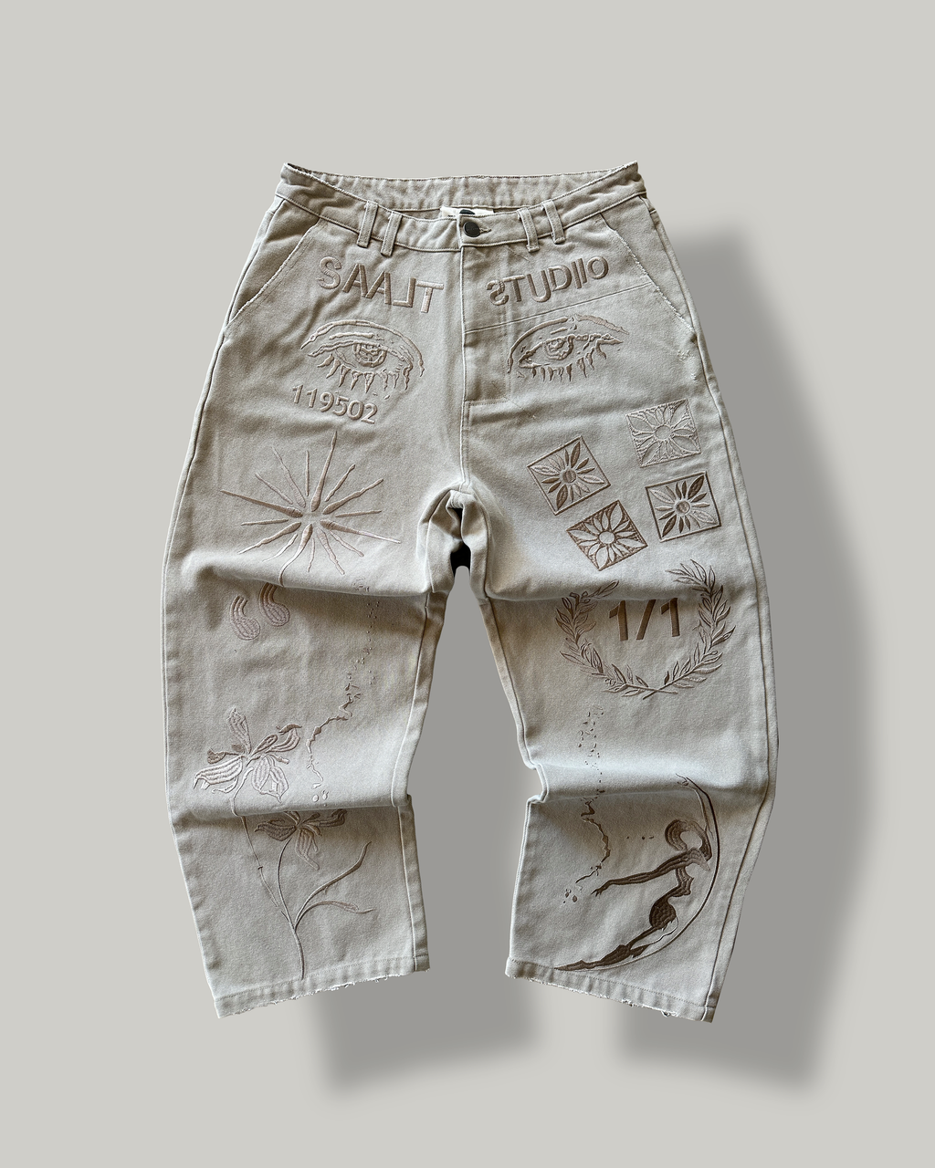 Cream Ornate Work Pants