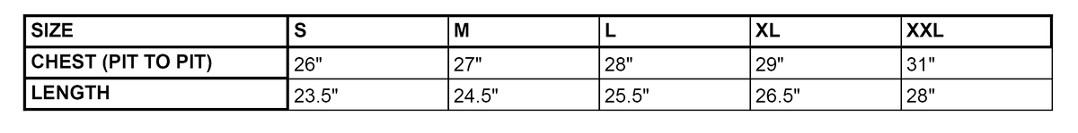 Oat Hoodie size chart
