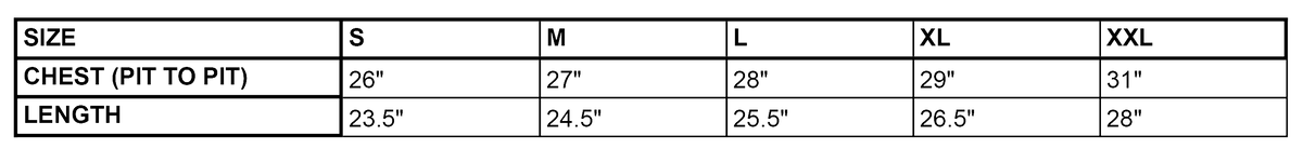 Crochet Hoodie size chart