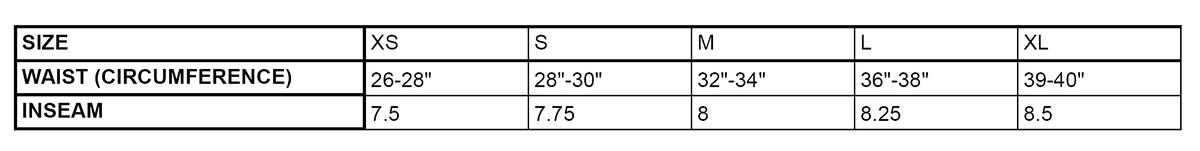 Souffle Shorts size chart