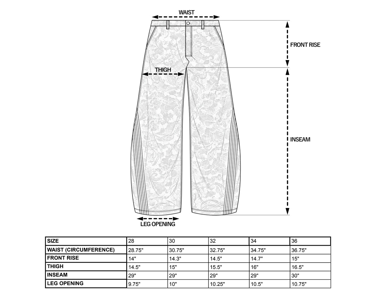 Woven Denim size chart