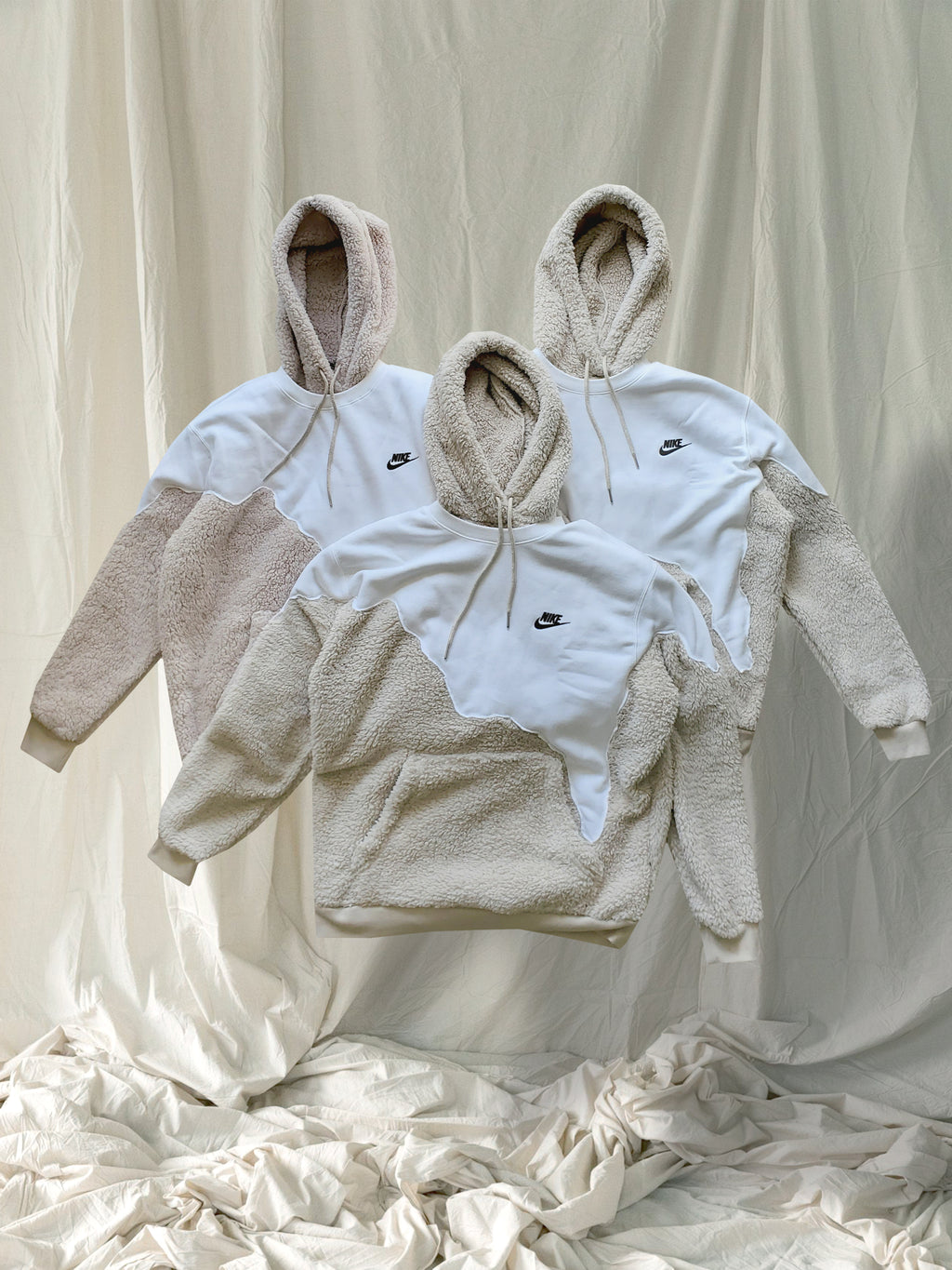 Cream Nike Fur Hoodies